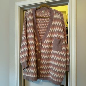 POL Pink White Purple Chevron Cardigan Sm